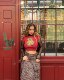 Minga autumn American retro teddy pattern red round neck slim short T-shirt top baby tee