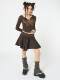 Minga new product A -line retro Y2K brown low waist double -layer buttons decorative side zipper asymmetric skirt