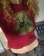 Minga autumn American retro teddy pattern red round neck slim short T-shirt top baby tee