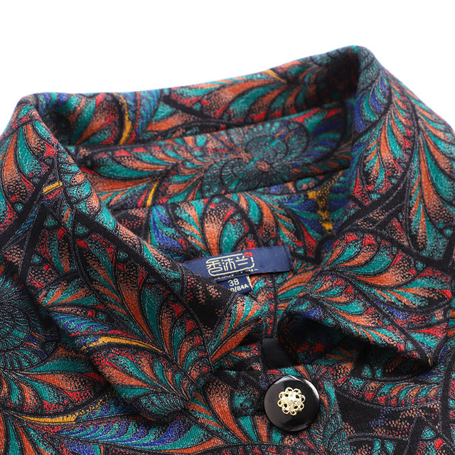 Xiangmulan Fashion Print Middle-aged and Elderly Women's Jacket Fashionable Middle-aged Mom Spring and Autumn Large Size Long Sleeve Top for Women