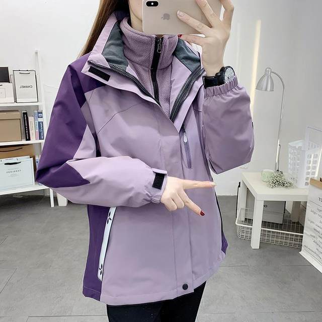 Trendy brand jacket for women, three-in-one detachable outdoor windproof large size autumn and winter thickened work jacket