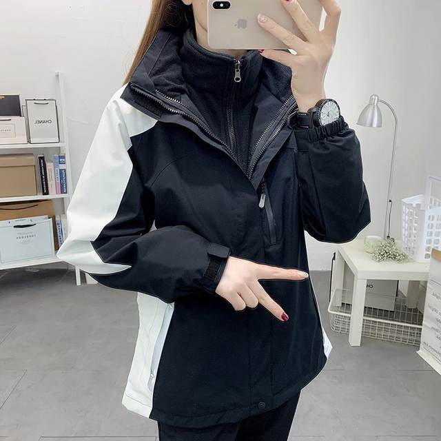 Trendy brand jacket for women, three-in-one detachable outdoor windproof large size autumn and winter thickened work jacket
