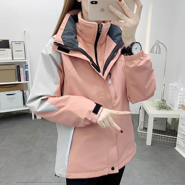 Trendy brand jacket for women, three-in-one detachable outdoor windproof large size autumn and winter thickened work jacket
