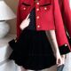 Large size black velvet short skirt and women's autumn and winter high-end outfit to make them look slim and high-waisted Wa-shaped pleated cake skirt
