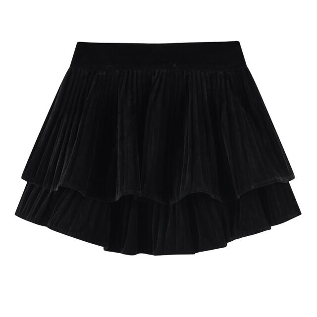 Large size black velvet short skirt and women's autumn and winter high-end outfit to make them look slim and high-waisted Wa-shaped pleated cake skirt
