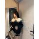 Japanese purchasing agent SLY French gentle academy style navy large lapel mid-length pullover sweater for women in autumn and winter top