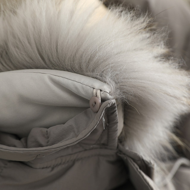 Lemon + white goose down! Fashionable and versatile big fur collar hooded simple waisted mid-length down jacket for women in winter