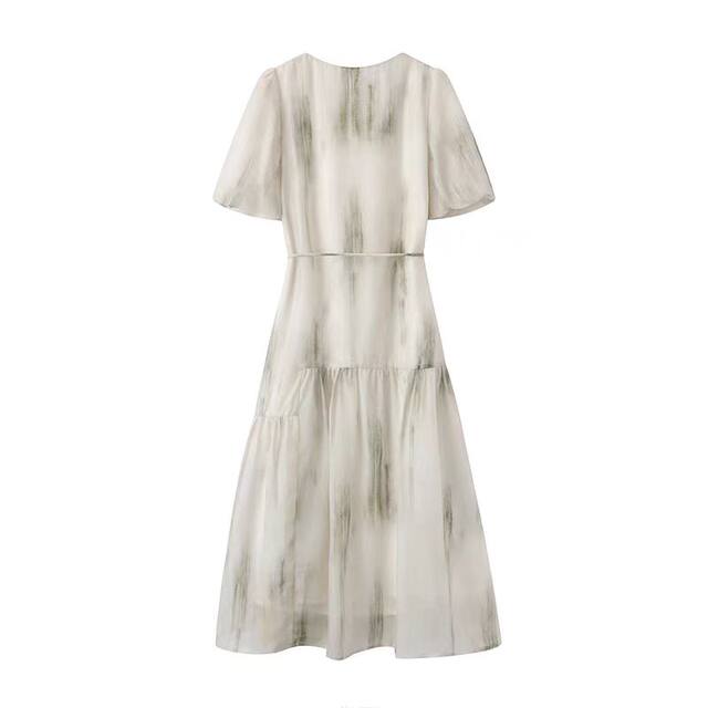 Shadow system! French square collar puff sleeves fresh dress for women 2025 summer new smudge gradient waist-hugging skirt