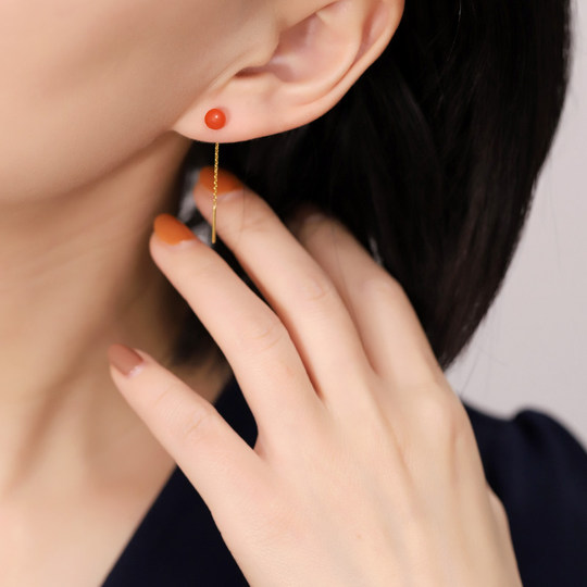 Ruohua jewelry eryan guochao イヤリング - 本物の赤瑪瑙、イエロー 