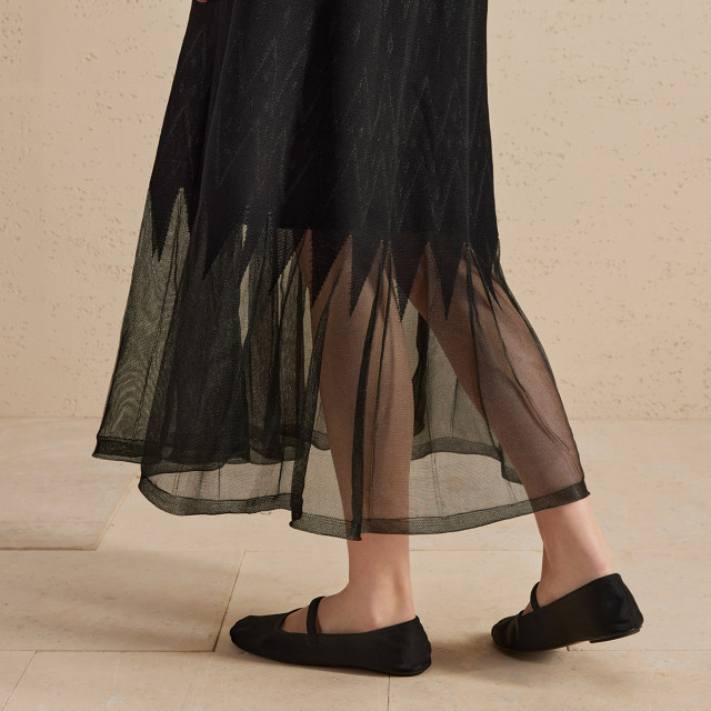 Booming mesh spliced ​​skirt 2024 spring new retro fashionable design skirt
