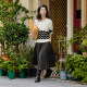 Boxing mall style pleated skirt for women in spring and autumn retro spliced ​​umbrella skirt BDQ3BD0403
