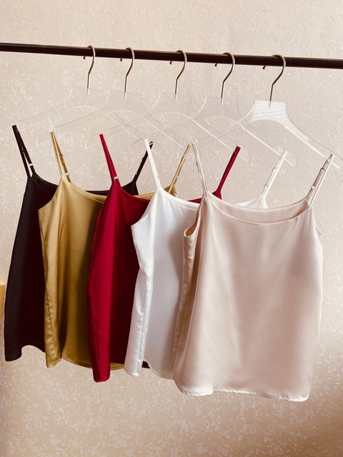 Adjustable shoulder strap suspender vest Female wearing summer suits with base white satin loose thin top
