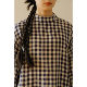 Retelling unrestrained comfort, light linen, colored blue medium plaid small stand collar long sleeve plaid pullover
