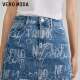 Vero Moda Outlet Skirt Summer New High Waist A-line Print Fur-edged Denim Short Skirt Casual and Fashion