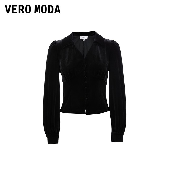 Vero Moda Outlet shirt for women in autumn and winter new velvet lapel puff sleeves slim tops are popular