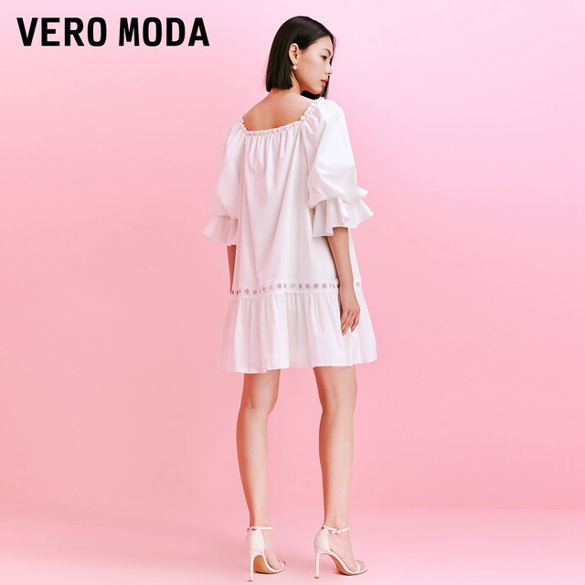 Vero Moda Outlet Dress Summer New Sweet and Age Reducing Fashion Square Collar Puff Sleeve Loose Doll Dress