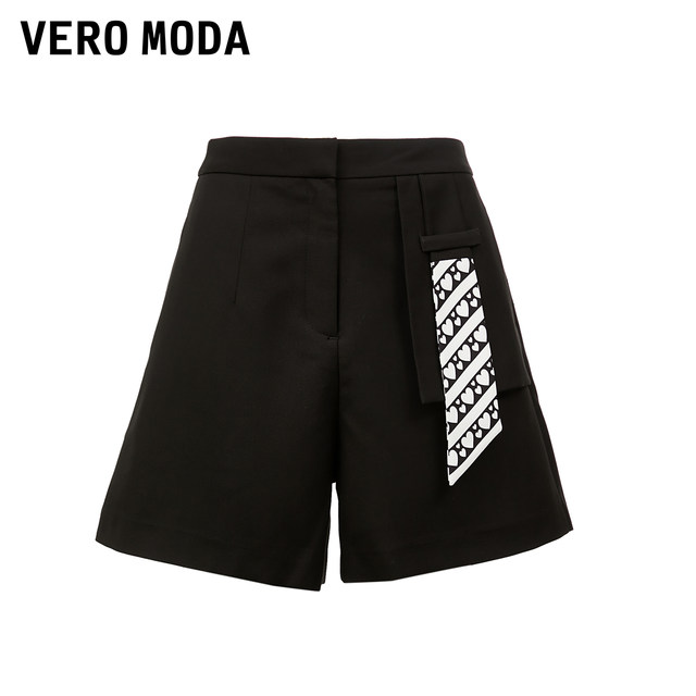Vero Moda Outlet Shorts Clearance for Summer Simple Color Blocking Streamer Decoration High Waist Pants Versatile Women's Fashion
