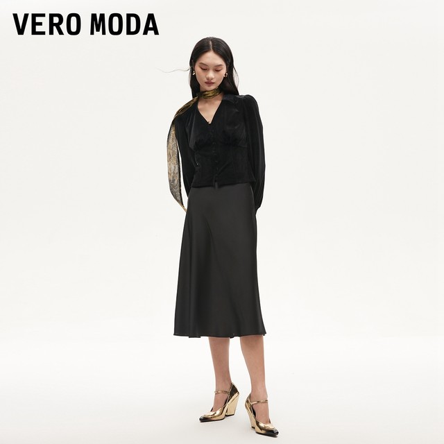 Vero Moda Outlet shirt for women in autumn and winter new velvet lapel puff sleeves slim tops are popular