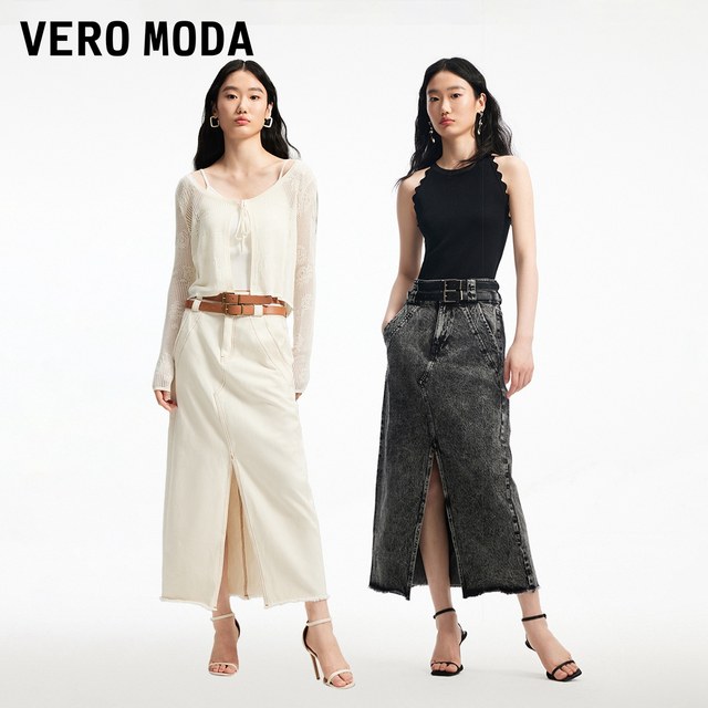 Vero Moda Outlet Skirt in summer new street style high waist breasted water washing slit denim skirt popular