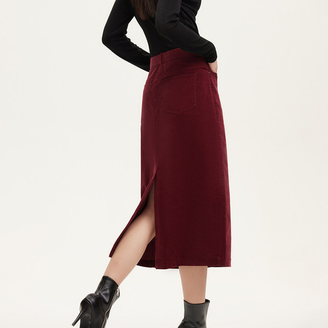 Vero Moda Outlet Skirt Summer New Corduroy Rear Slit Straight Long Skirt Retro Fashion