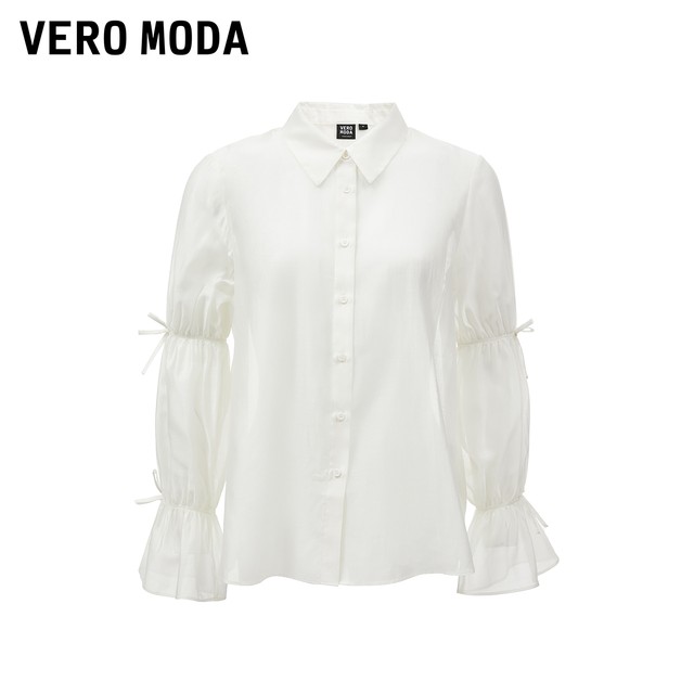 Vero Moda Outlet Shirt for Women's Summer New Sweet Elastic Bow Flat Sleeve Temperament Tops