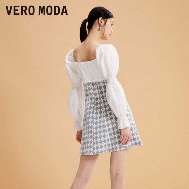 Vero Moda Ora dress in autumn and winter new waist -collar bubble sleeve splicing sweet style tattoo girl
