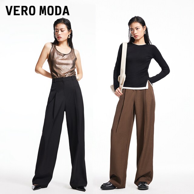 Vero Moda Outlet casual pants for women in autumn and winter new commuter mid-waist LOOSE style straight long pants versatile