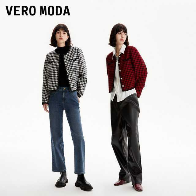 Vero Moda Outlet Tweed Jacket for Women in Autumn and Winter New Elegant Tweed Houndstooth Short Style