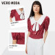 VeroModa Ole Chiffon Shirt Summer Clearance Sweet Bow Puff Sleeve Polka Dot Waist-Close-Up Top for Women