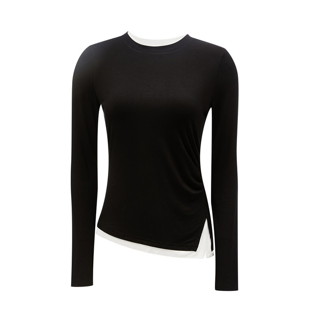Vero Moda Outlet T-shirt for women 2025 early spring new style spliced ​​fake two-piece pleated long-sleeved versatile slim bodywear
