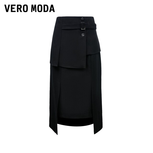 Vero Moda Outlet Skirt in summer new high-waisted A-swinging slimming irregular Midi skirt for commuting women