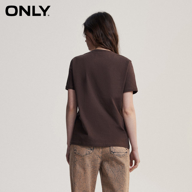 ONLY Summer Simple Casual Versatile Round Neck Printed Embroidered Short Sleeve T-shirt for Women