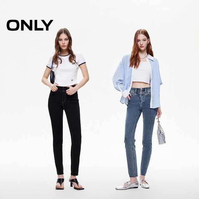 ONLY Outlet 2025 summer new commuter style breasted high waisted small feet pants cropped jeans women
