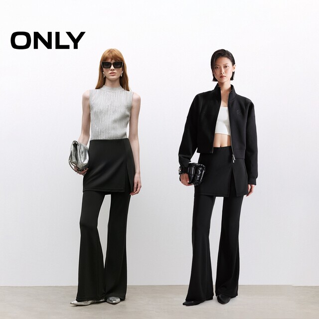 ONLY Outlet 2025 summer new model fake two-piece spliced ​​elastic skirt pants slim trousers bell-bottom pants casual pants women