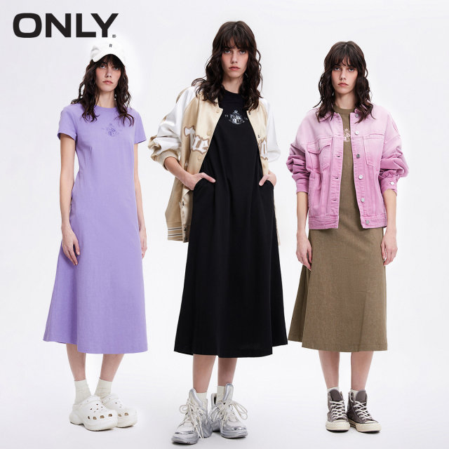 
ONLY Summer Temperament Round Neck Letter Print A-line Mid-length Dress for Women