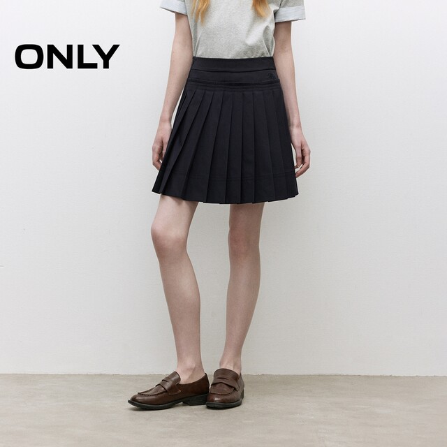 ONLY2025 summer new style college style solid color A-line texture embroidered pleated skirt high waist short skirt skirt women