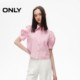 ONLY Summer Sweet Style Casual Stripe Embroidered Puff Sleeve Front Shoulder Shirt for Women
