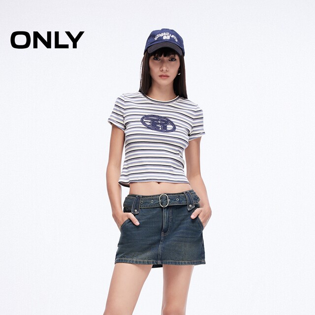 ONLY2025 summer new retro hot girl style belt low waist slim A-line denim skirt short skirt skirt women