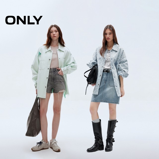 ONLY Outlet 2025 summer new versatile lapel loose long sleeve furrowed denim jacket for women