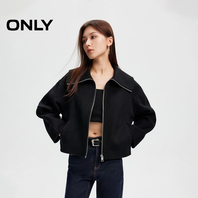 ONLY Outlet Spring Pure Wool Double-Side Woolen Lapel Short Woolen Coat for Women