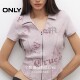 
ONLY Outlet 2025 summer new style old American printed wash V-neck slim shoulder slim short T-shirt for women