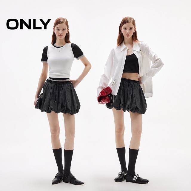 ONLY2025 summer new retro plaid elastic waist playful pumpkin skirt high waist flower bud skirt skirt women
