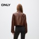 ONLY spring retro versatile slim sheep leather long-sleeved short leather jacket for women