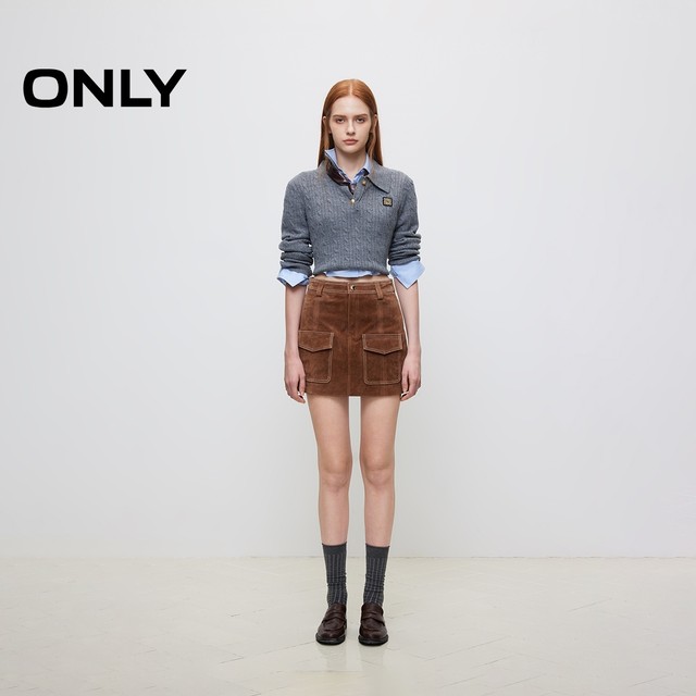 ONLY spring retro fashionable A-line pocket short skirt leather skirt skirt women