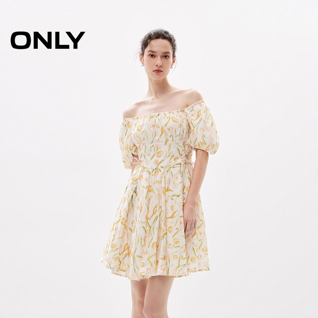 
ONLY Summer Palace Style French Retro Square Collar Waist Short Dress Dress Women