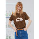 Cotton Glutter Cool Wind Cartoon T -shirts, Shoulder Short -sleeved Women Short Summer Round Neck Tau 100%Cotton Black Half -sleeve