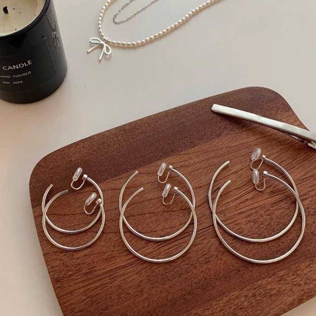 Ning Yizhuo's same style hoop ear clip earrings without pierced mosquito coil silver needle earrings for round faces and small exaggerated earrings