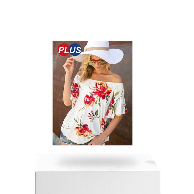 Self-operated e. luna white off-shoulder floral print ruffle top - white straight
