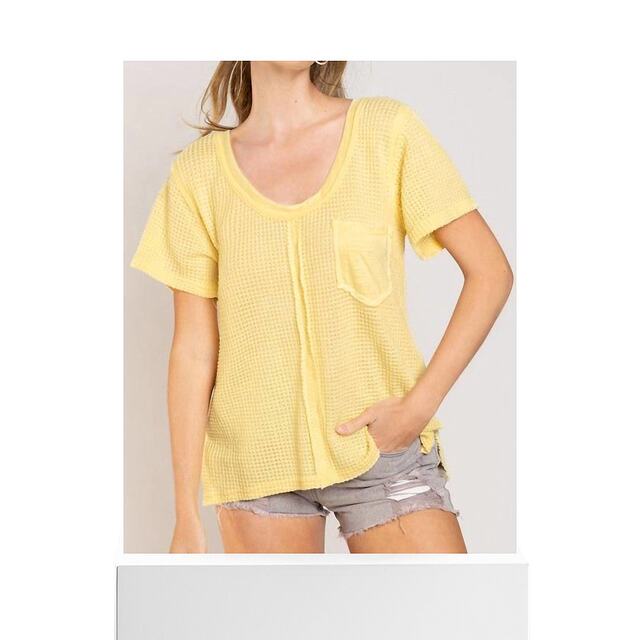 Self-operated pol yellow waffle pocket t-shirt - yellow straight hair
