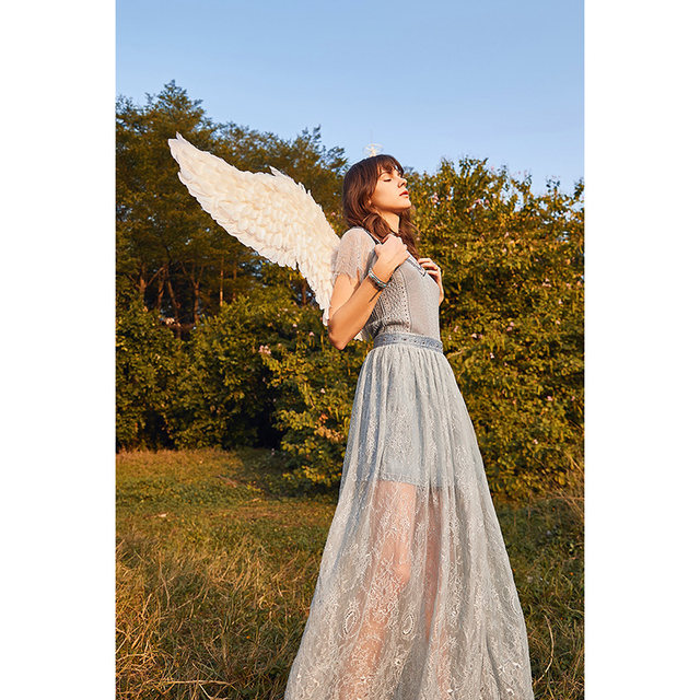 
Liancan outlets Bohemian denim lace splicing versatile high waist skirt long skirt women 71 live broadcast 300